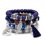 4 in 1 Blue Wings Tassel Natural Stone Set Bracelet Imitation Bodhi Beads Bohemian Bracelet