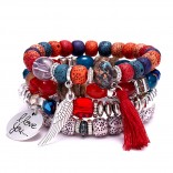 4 in 1 Red Wings Tassel Natural Stone Set Bracelet Imitation Bodhi Beads Bohemian Bracelet