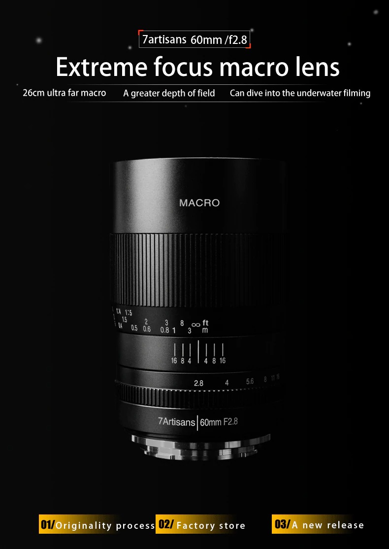 7artisans 60mm F2.8 1:1 Macro lens Canon EOS-M systeem camera + gratis lenspen, lens papier, blaasbalg