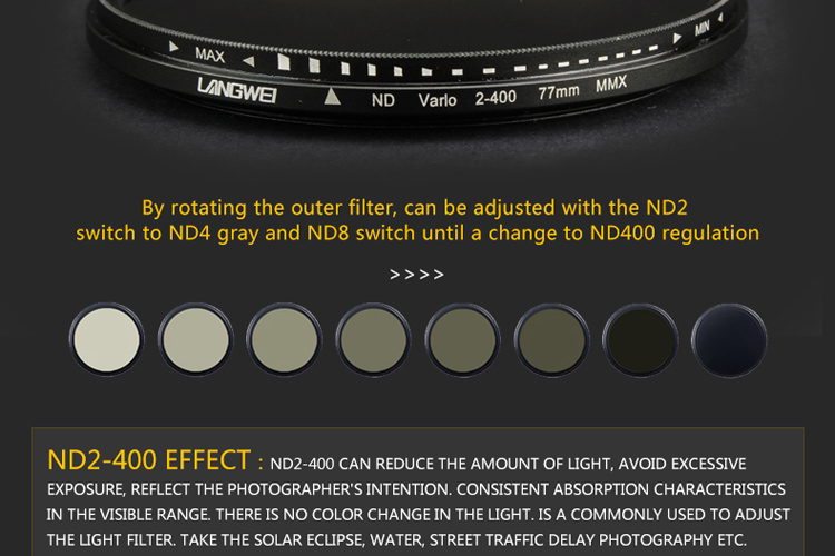 82mm ND Filter (grijsfilter) vario ND2-400 Langwei Lens